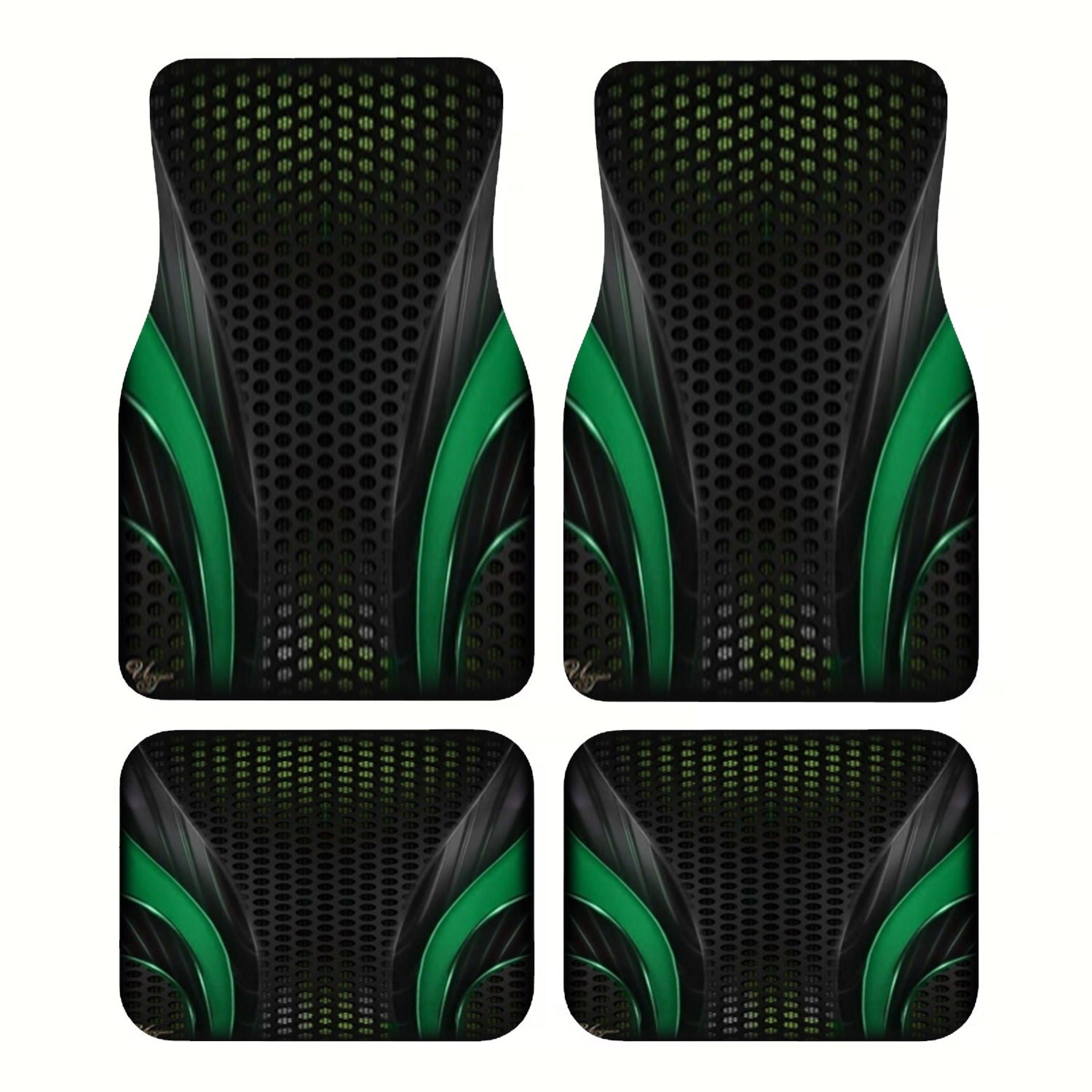 Interior Design Tech - 4pcs Futuristic Green Black Car Mats,