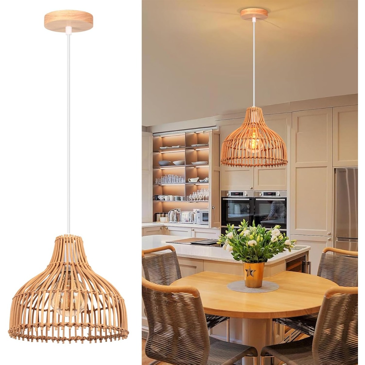 Rattan Woven Pendant Lamp Boho - đánh giá và giá Wicker Pendant Shade