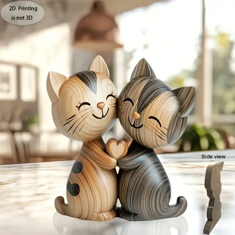 Wooden Kitten Couple Sculpture - đánh giá và giá Interior Design School