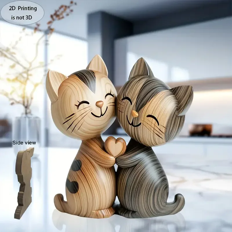 Wooden Kitten Couple Sculpture - đánh giá và giá Interior Design School