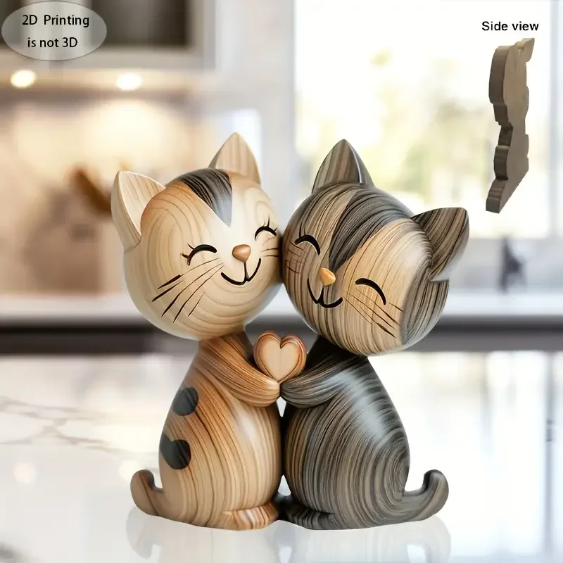 Wooden Kitten Couple Sculpture - đánh giá và giá Interior Design School