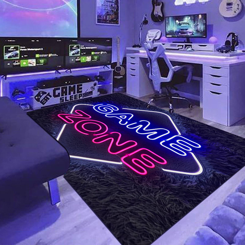 Faux Neon Game Zone Area Rug N - đánh giá và giá Interior Design Game